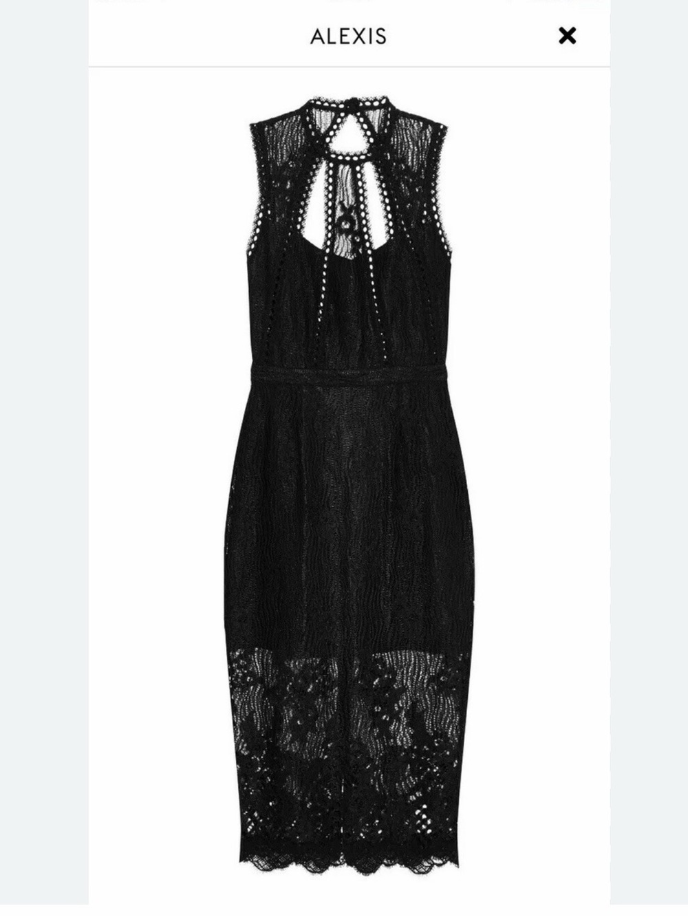 ALEXIS Black Sleeveless Lace Midi Dress with High Neck